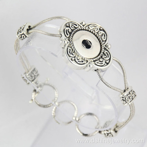 Ancient Silver Flower Chain Noosa Bangle Snap Button Bangle